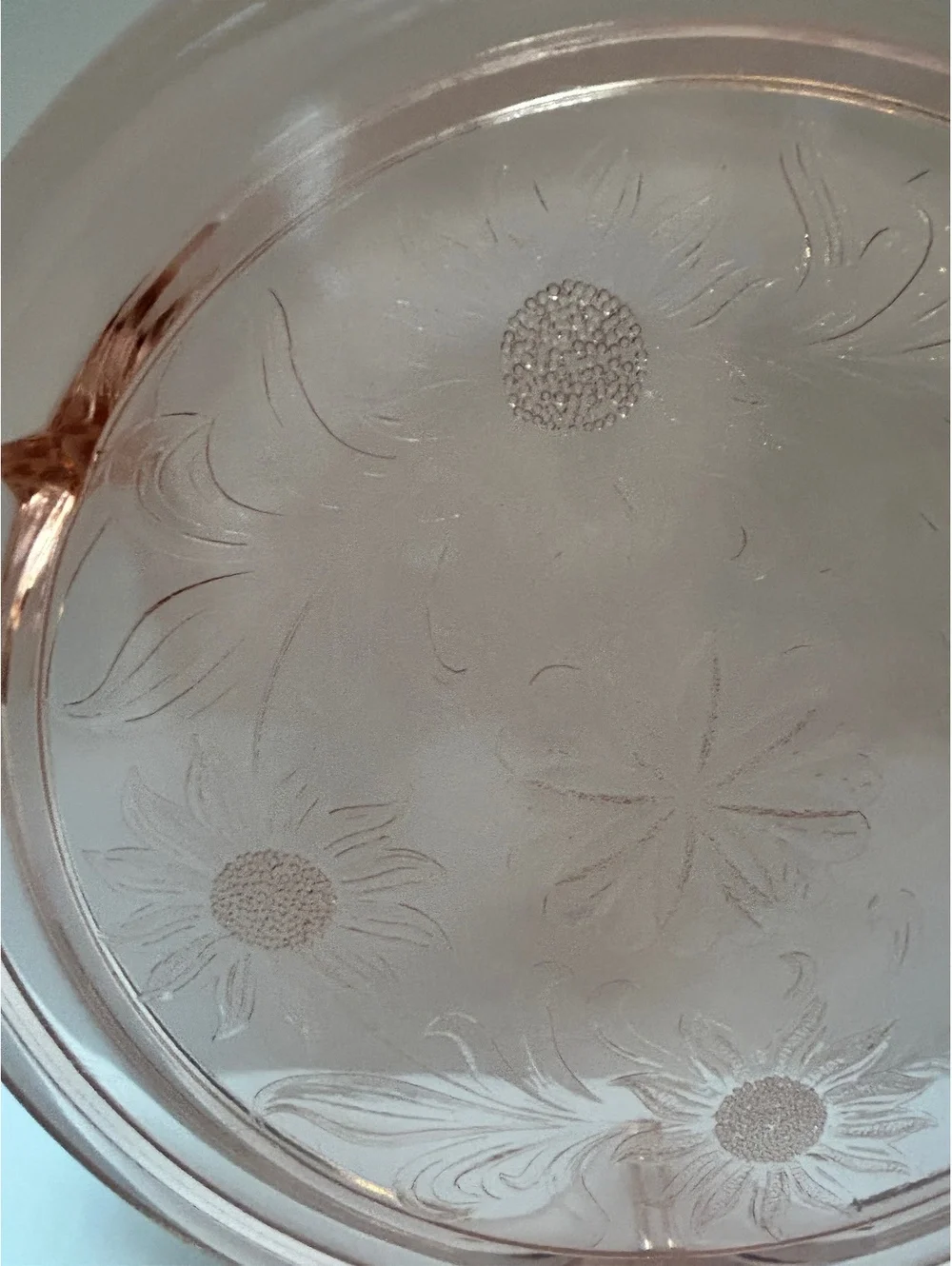 2 Jeanette Pink Depression Glass Footed Cake Plates Sunflower/Daisy